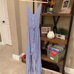 Blue Striped Button-Down Maxi Dress